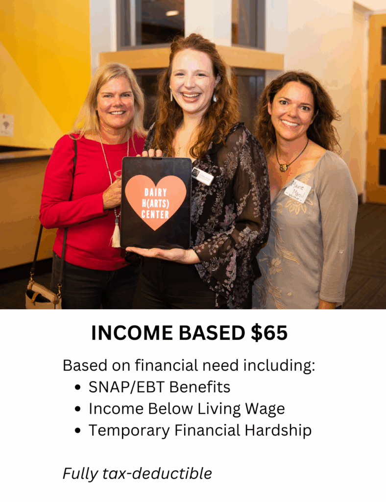 Income Based: Based on financial need including: SNAP/EBT Benefits, Income Below Living Wage, Temporary Financial Hardship; Fully tax-deductible